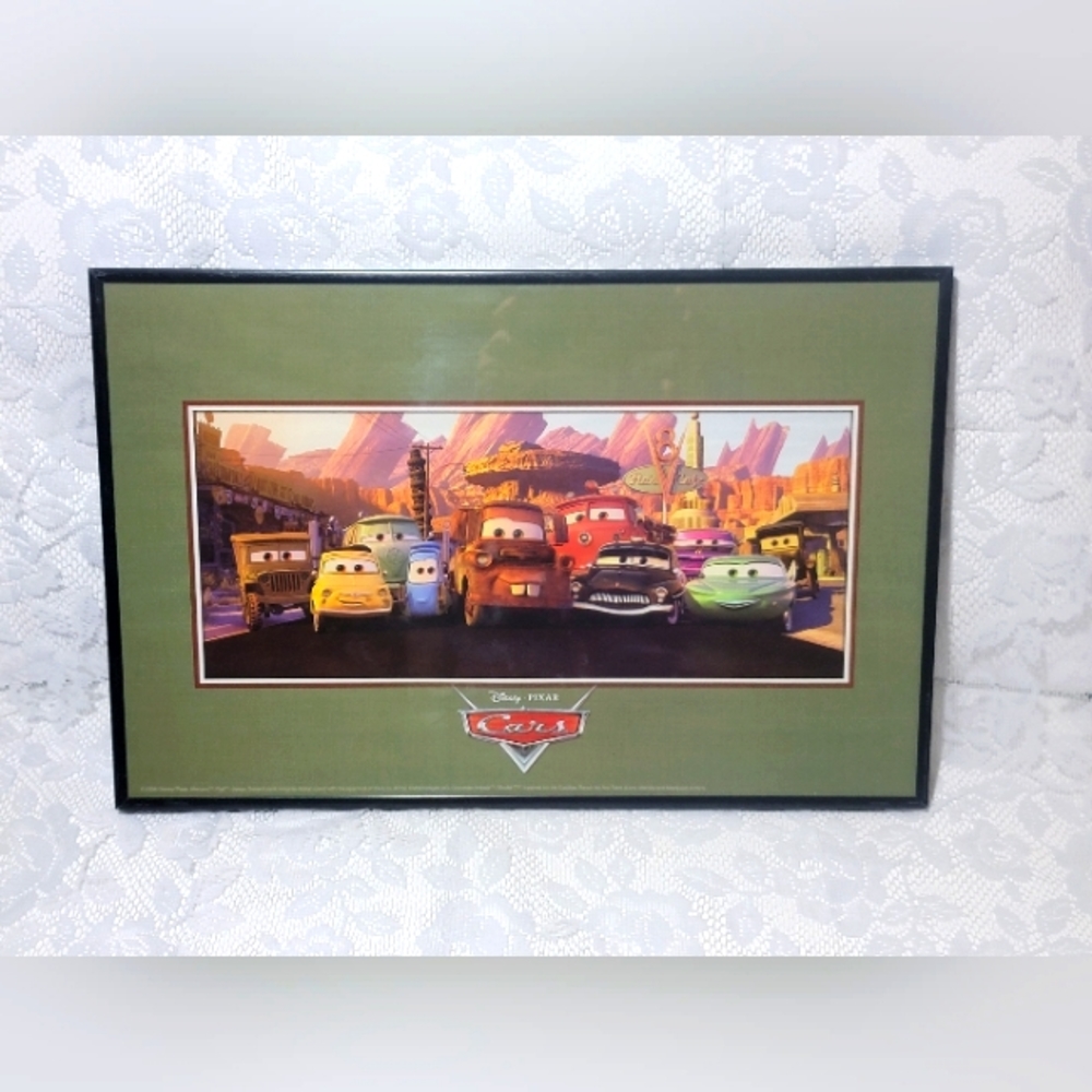 Vintage Disney Pixar Cars Framed Wall Art Movie Poster 14"x11" Lightning McQueen